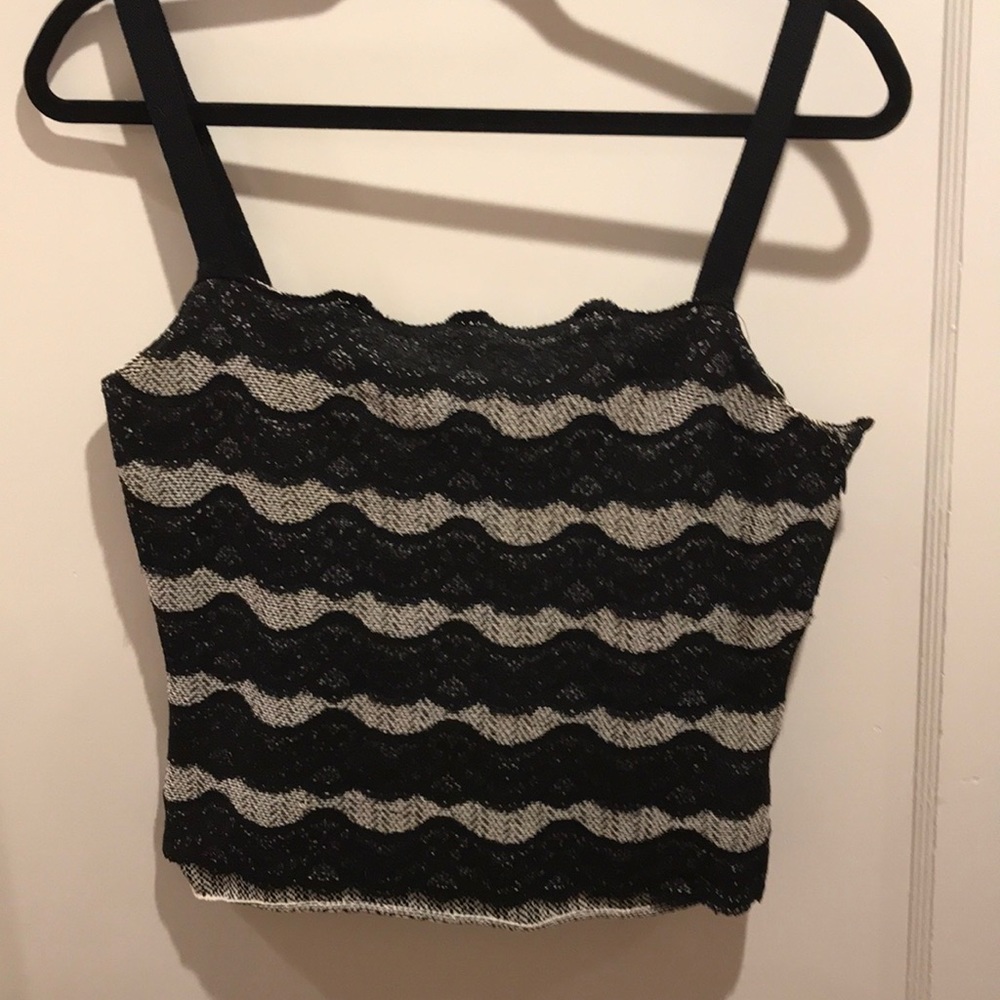 Lace trim tweed tank with knit straps